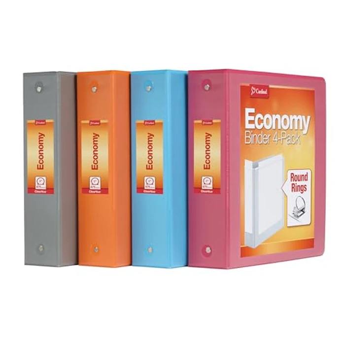 Cardinal 3 Ring Binders, Binders for School and Office, Durable 2 Inch, Round Rings, Holds 475 Sheets, ClearVue Presentation View, Non-Stick, Assorted Autumn Colors, 4 Pack (1002481) by Cardinal - Image 1
