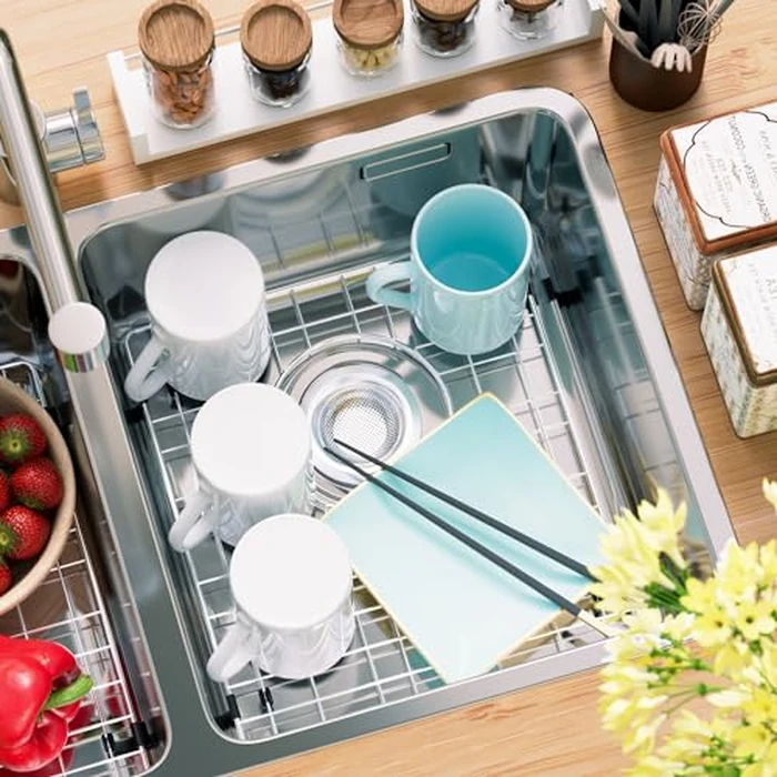 Sink Rack,Sink Protector for Kitchen Sink,Stainless Steel Sink Grid for Bottom of Sink 13"W x 15"L,Metal Sink Grate with Strainer,Rear Drain for Single Bowl with Corner Radius,1 pack by Alonsoo - Image 3