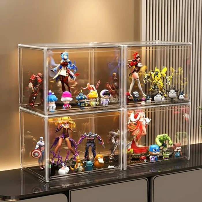 GUDEMAY XL Clear Stackable Plastic Storage Bins with Magnetic Lid - Dustproof Display Cases, Large Showcase for Helmets, Figure Collectibles, Dolls, Books, Cosmetic, Shoes & Purse Organizer (3 Packs) by GUDEMAY - Image 4
