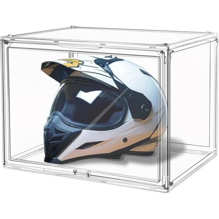GUDEMAY XL Clear Stackable Plastic Storage Bins with Magnetic Lid - Dustproof Display Cases, Large Showcase for Helmets, Figure Collectibles, Dolls, Books, Cosmetic, Shoes & Purse Organizer (3 Packs) by GUDEMAY - Image 7