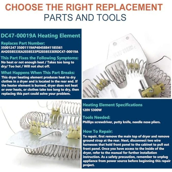 2026 UPGRADE Dryer Heating Element for Samsung dv42h5000ew/a3 dv45h7000ew/a2 dv48h7400ew/a2 DC47-00019A Dryer Heating Element DC47-00018A Thermostat DC47-00016A DC32-00007A DC96-00887A Thermal fuse by LFORBB - Image 5