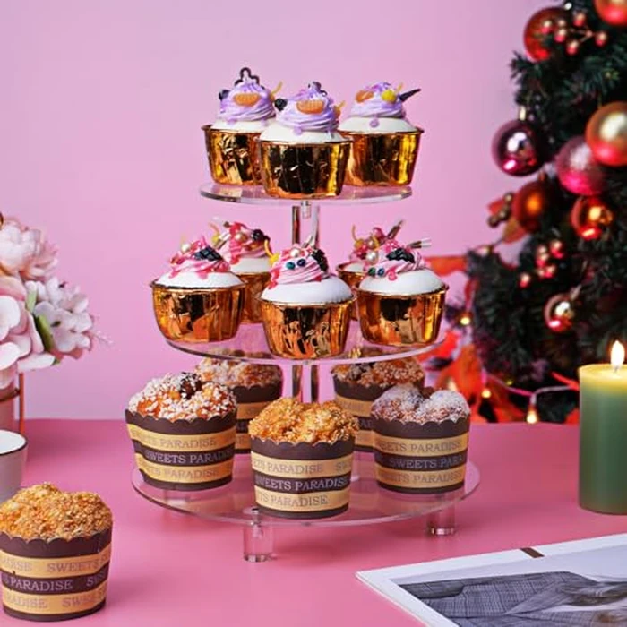WEITELAI 3 Tier Acrylic Cupcake Stand, Round for Baby Shower, Birthday, Weddings, Christmas, Reception, Holidays, Parties, Rave Party, 24 Cupcakes Tiered Dessert Tower (Clear, 3 Tier Round) by WEITELAI - Image 2