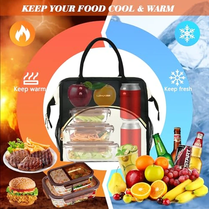 Personalized Lunch Bag for Women, Preppy Reusable Insulated Initials Lunch Box Gift for Friend Large Wide-Open Water Resistant Adult Cooler Tote Bag for Work, Travel, Picnic - Black U by BAGNN - Image 3