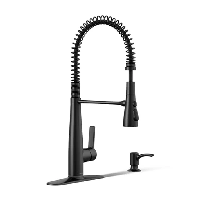 KOHLER K-REC22745-SD-BL Semi-Professional Kitchen Sink Faucets with Soap Dispenser, Commercial Kitchen Faucets with Pull Down Sprayer, Matte Black by Kohler - Used - Like New condition