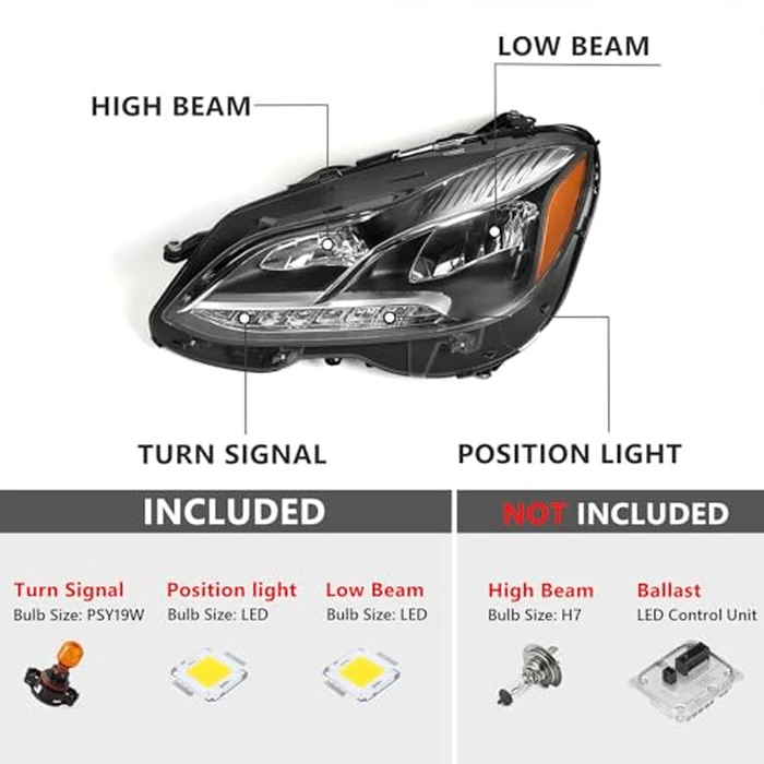 Huray Halogen Headlight for Mercedes-Benz E-Class W212 Sedan/Wagon 2014-2016 [Halogen Type] Headlamp w/o Cornering Light Replacement for MB2502219 2128202139 Left Driver Side by Huray - Image 2