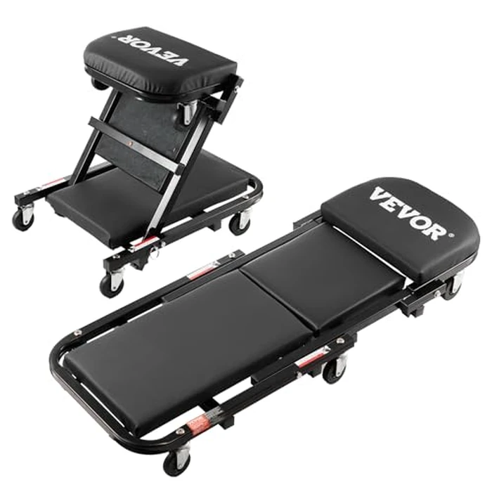 VEVOR Foldable Z Garage Creeper, 40 in, 450 lbs Load Capacity Rolling Folding Mechanic Creeper Stool, with 6 Universal Wheels Padded Seat Steel Frame, Lay Down or Sit Chair for Garage Shop or Home by VEVOR - Used - Very Good condition - US$43.92