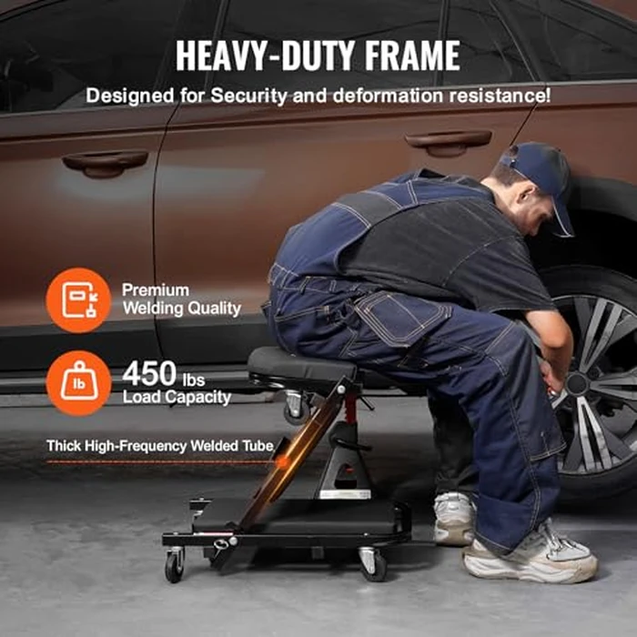 VEVOR Foldable Z Garage Creeper, 40 in, 450 lbs Load Capacity Rolling Folding Mechanic Creeper Stool, with 6 Universal Wheels Padded Seat Steel Frame, Lay Down or Sit Chair for Garage Shop or Home by VEVOR - Image 3