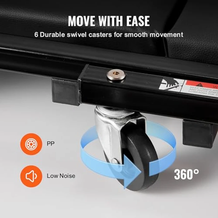 VEVOR Foldable Z Garage Creeper, 40 in, 450 lbs Load Capacity Rolling Folding Mechanic Creeper Stool, with 6 Universal Wheels Padded Seat Steel Frame, Lay Down or Sit Chair for Garage Shop or Home by VEVOR - Image 5