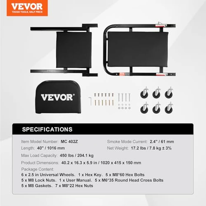 VEVOR Foldable Z Garage Creeper, 40 in, 450 lbs Load Capacity Rolling Folding Mechanic Creeper Stool, with 6 Universal Wheels Padded Seat Steel Frame, Lay Down or Sit Chair for Garage Shop or Home by VEVOR - Image 7