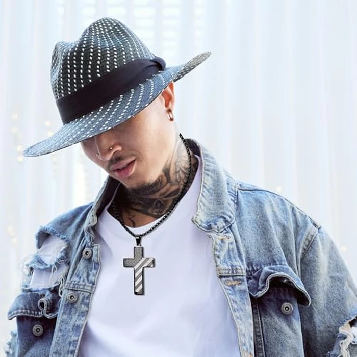 REGIS Cross Necklace for Men ， Premium American Flag Stainless Steel with 24-Inch Lord's Prayer Pendant(S, black) by REGIS - Image 5