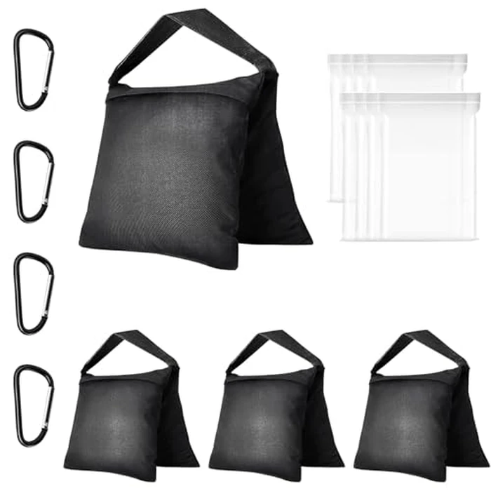 EMART Heavy Duty Sandbag Photo Studio Weight Bag Saddlebag Design for Photography Light Stand Tripod, Outdoor Patio, Sports, Pop up Tent, Umbrella Base, Camping, Fishing Chair -4 Packs Set(Black) by EMART - Image 1