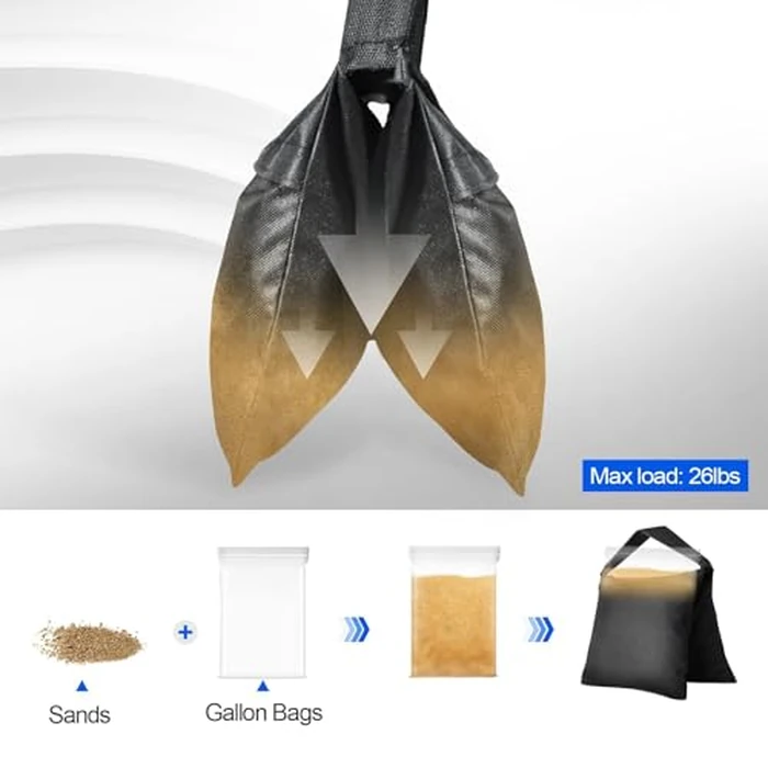 EMART Heavy Duty Sandbag Photo Studio Weight Bag Saddlebag Design for Photography Light Stand Tripod, Outdoor Patio, Sports, Pop up Tent, Umbrella Base, Camping, Fishing Chair -4 Packs Set(Black) by EMART - Image 3