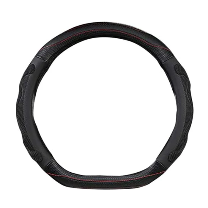 D Cut Steering Wheel Cover - D Shaped Flat Bottom Microfiber Leather Anti-Skid Breathable Fit 14.5"-15" (Black) by BuilLLin - Image 2