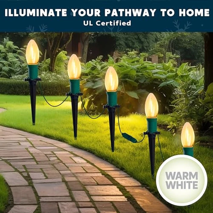 Joiedomi 24 Packs 30.75FT C9 Christmas Pathway Marker Lights, LED Warm White Waterproof Pathway Marker Outdoor Faceted Walkway Decor with Connectable for Holiday Xmas Yard Garden Lawn by Joiedomi - Image 6