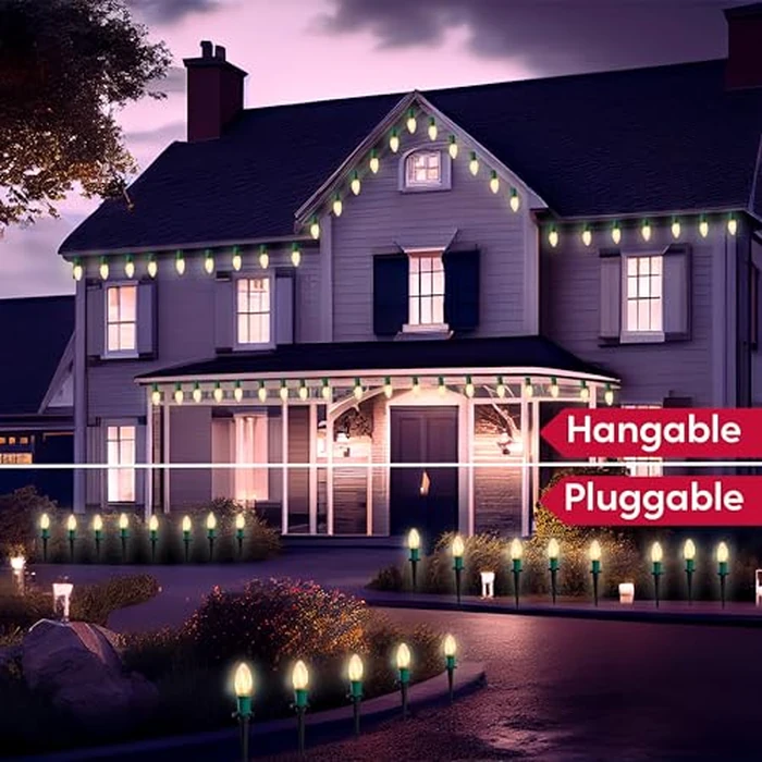 Joiedomi 24 Packs 30.75FT C9 Christmas Pathway Marker Lights, LED Warm White Waterproof Pathway Marker Outdoor Faceted Walkway Decor with Connectable for Holiday Xmas Yard Garden Lawn by Joiedomi - Image 7