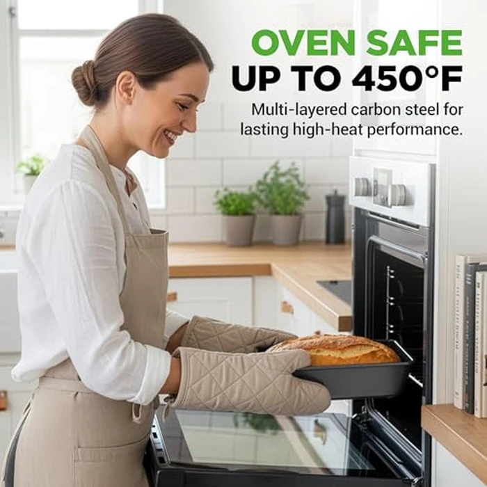 NutriChef 8-Piece Stackable Nonstick Bakeware Set - Premium Steel Baking Pans Set - Includes Round Cake Pan, 6-Cup Muffin Pans, Wide/Square Brownie & Loaf Pans, Cookie Sheet, & Roaster Pan (Black) by NutriChef - Image 3