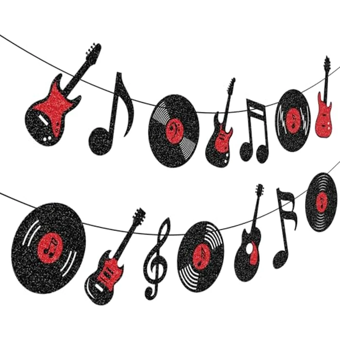 Music Themed Party Decorations Banner Guitar Birthday Decorations Music Notes Garland Hanging for 80s 90s Party Decor by Yavxzvbw - Used - Like New condition - US$7.19