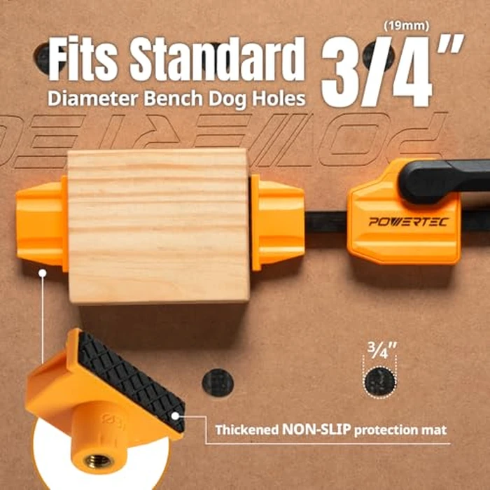 POWERTEC Bench Dog Clamps for 3/4" Dog Holes, Quick Release and Heavy Duty Workbench Clamps with 176lbs Clamping Force, Woodworking Tools - 2PCs (72105) by POWERTEC - Image 3