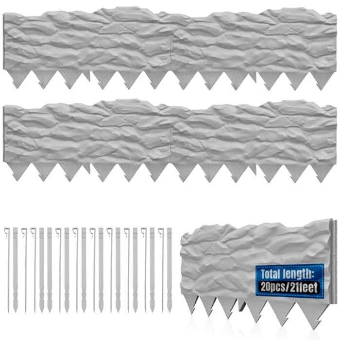 20Pcs Garden Edging Border, 21Ft Marbled Design Garden Landscape Edging Borders with 20 Pcs Stakes, Plastic Garden Fence Lawn Edging Border for Flower Bed, Yard, Patio, and Pathway Landscaping by TEANTECH - Used - Like New condition - US$30.39