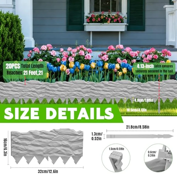 20Pcs Garden Edging Border, 21Ft Marbled Design Garden Landscape Edging Borders with 20 Pcs Stakes, Plastic Garden Fence Lawn Edging Border for Flower Bed, Yard, Patio, and Pathway Landscaping by TEANTECH - Image 3