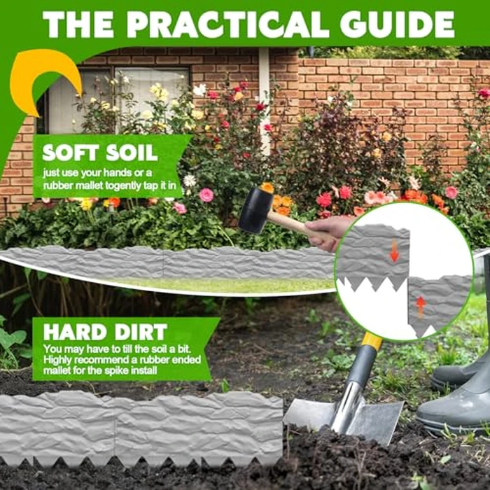 20Pcs Garden Edging Border, 21Ft Marbled Design Garden Landscape Edging Borders with 20 Pcs Stakes, Plastic Garden Fence Lawn Edging Border for Flower Bed, Yard, Patio, and Pathway Landscaping by TEANTECH - Image 6