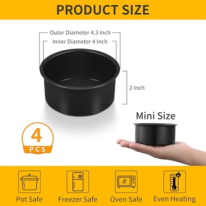 P&P CHEF Non-stick Cake Pan Set of 4, 4 Inch Round Baking Cake Pans Tins for Tier Smash Cakes, Non-Toxic & Solid, Stainless Steel Core & Leak-Proof, 4Pcs by P&P CHEF - Image 2