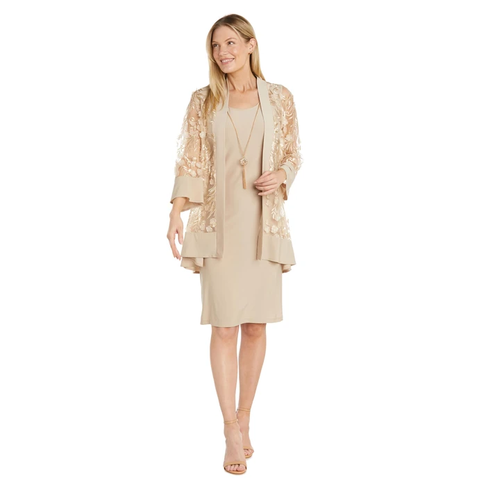 R&M Richards Women's 2-Piece Sheath Dress W/Sheer 3D Floral Jacket & Detachable Necklace by R&M Richards - Used - Like New condition - US$50.52