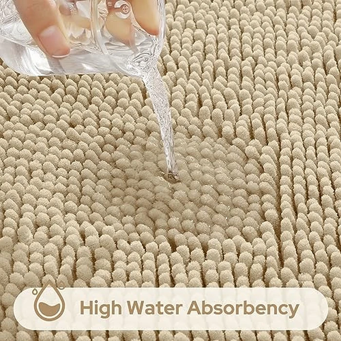 HOMEIDEAS 3 Pieces Bathroom Rugs, Ultra Soft Non Slip Absorbent Chenille Toilet Bath Mat Set (Beige) by HOMEIDEAS - Image 4