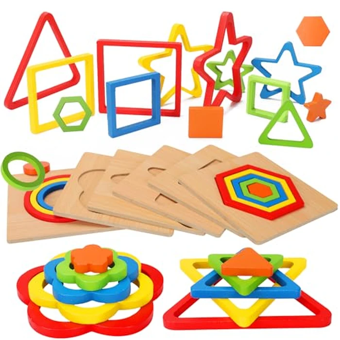 Toddler Puzzles Montessori Toy Wooden Shape Sorting Puzzle Sensory Toy Toddler Activities Preschool Learning Educational Autistic Developmental 1 2 3 Year Old Girl Boy 1-3 Dementia Game Easter Gift by AugToy - Used - Like New condition - US$18.62
