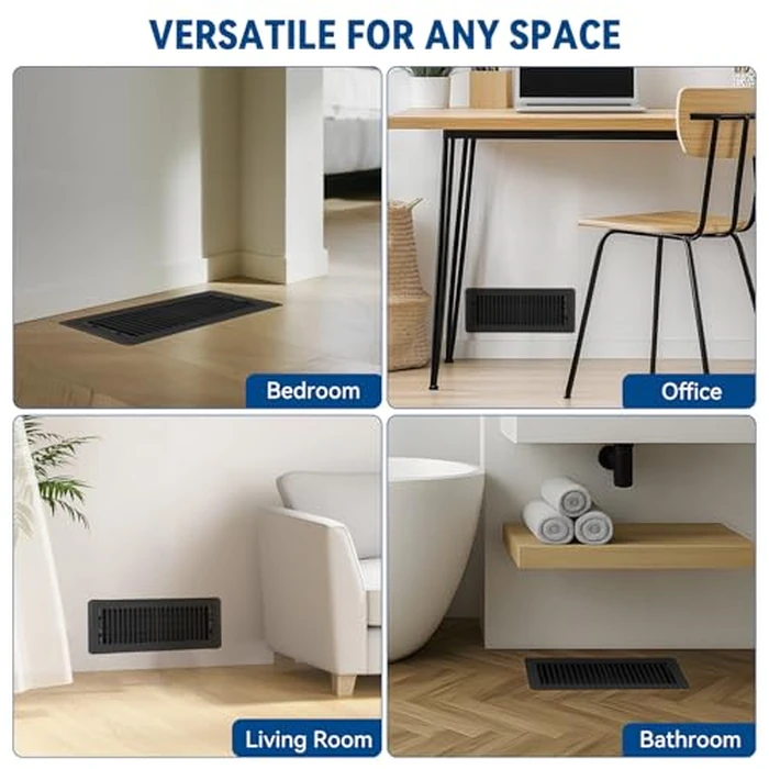 VENTYUN 4" x 12" Floor Register Vent Covers 4-Pack, Walkable Powder-Coated Metal Vent Covers with Adjustable Airflow, Curved Safe Edges for Floor/Wall, Black by Ventyun - Image 8