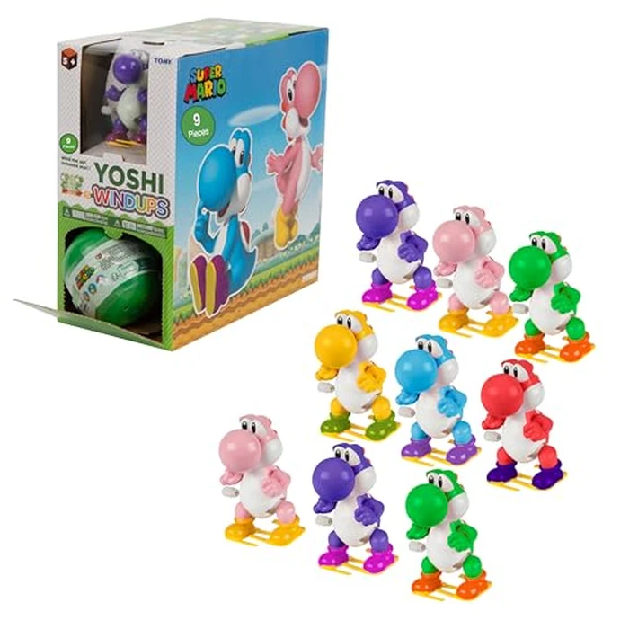 TOMY Super Mario Yoshi Wind Up Blind Box Assortment - 9-Count Blind Box Set Includes Mix of Green, Red, Yellow, Purple, Pink, or Blue Yoshi Toys - Officially Licensed Mario Movie Blind Boxes - Ages 5+ by TOMY - Image 1