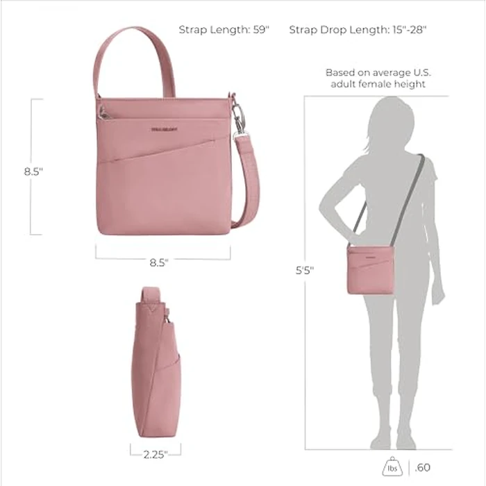 Travelon Anti-Theft Roam Small Crossbody, Desert Pink, 8.5”W X 8.5”H X 2.25”D by Travelon - Image 4