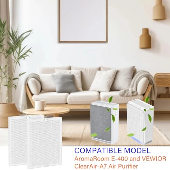 2 Pack E-400 ClearAir-A7 Replacement Filter for AromaRoom E-400 and VEWIOR ClearAir-A7 Air Purifier, 3-in-1, H14 True HEPA with Efficiency Activated Carbon and Pre-Filter by HOMFILBIT - Image 2
