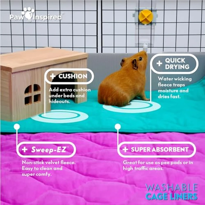 Paw Inspired Guinea Pig Cage Liners | Washable Fleece Bedding with Waterproof Bottom | Super Absorbent Pee Pad or Pet Bed Mat for Guinea Pigs, Ferrets, Rabbits, Hamsters, Small Animals (C&C 2x1, Gray) by Paw Inspired - Image 6