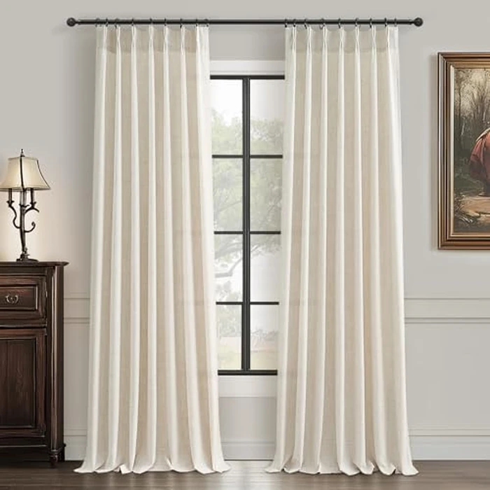 PleatedDrapes 102 Inch Long Curtains for Living Room, Light Filtering Privacy Pinch Pleated Curtain Back Tab for Track System Semi Sheer Drapes Cream Ivory Faux Linen Textured 40" W x 102" L 2 Panels by PleatedDrapes - Used - Very Good condition - US$55.48