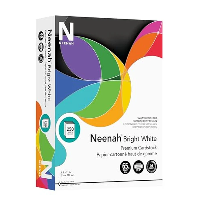 Neenah Bright White Bright White Card Stock, 96 Bright, 65 lb Cover Weight, 8.5 x 11, 250/Pack by Neenah - Image 1