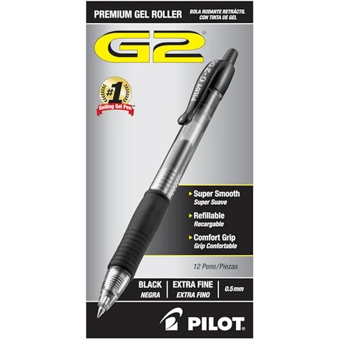 Pilot G2 Premium Gel Roller Pens, Extra Fine Point 0.5 mm, Gel Pens Black Ink, Pack of 12 - Ideal for School, Journaling & Office Writing by PILOT - Used - Very Good condition