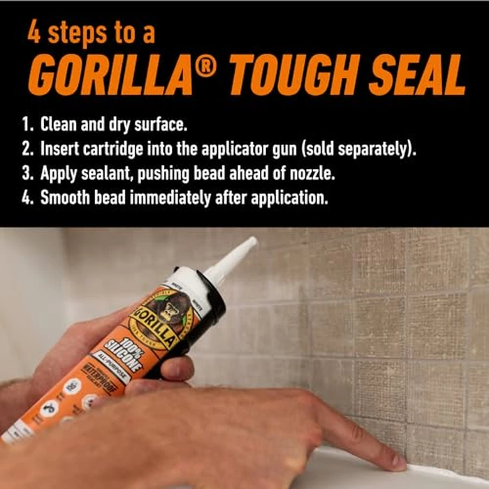 Gorilla 100% Silicone Waterproof Caulk, All‑Purpose Sealant, Mold & Mildew Resistant, Flexible Seal, White, 10 oz Cartridge (Pack of 1) by GORILLA - Image 4