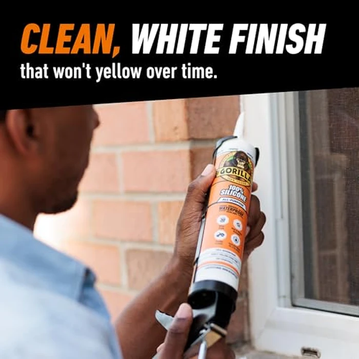 Gorilla 100% Silicone Waterproof Caulk, All‑Purpose Sealant, Mold & Mildew Resistant, Flexible Seal, White, 10 oz Cartridge (Pack of 1) by GORILLA - Image 6