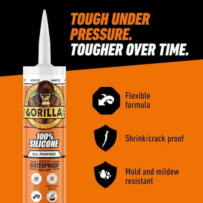 Gorilla 100% Silicone Waterproof Caulk, All‑Purpose Sealant, Mold & Mildew Resistant, Flexible Seal, White, 10 oz Cartridge (Pack of 1) by GORILLA - Image 7