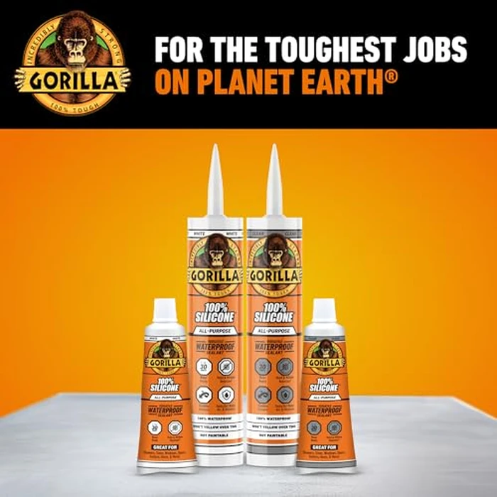 Gorilla 100% Silicone Waterproof Caulk, All‑Purpose Sealant, Mold & Mildew Resistant, Flexible Seal, White, 10 oz Cartridge (Pack of 1) by GORILLA - Image 9