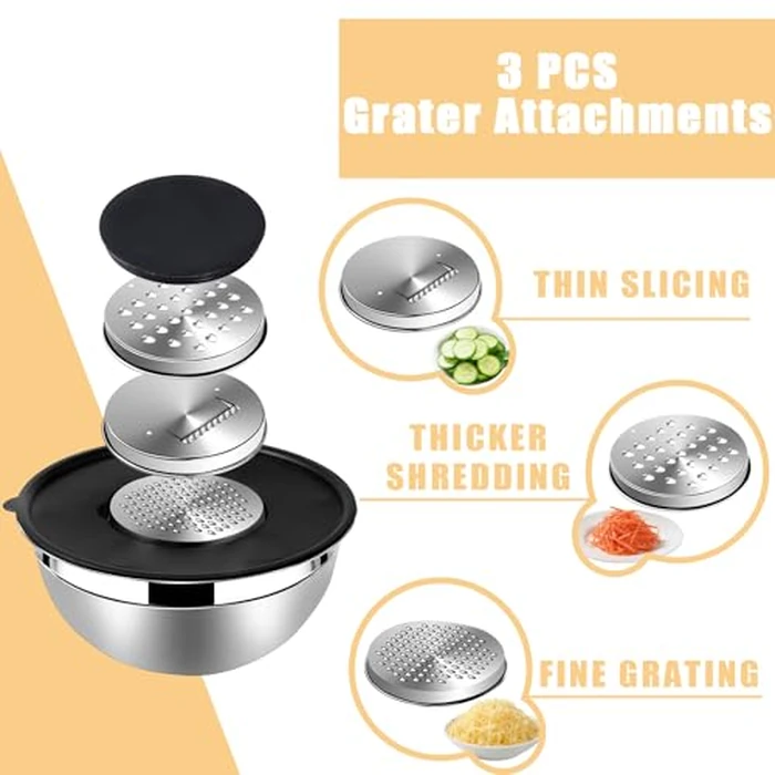 Lazycorner Mixing Bowls with Airtight Lids Set 7 Pcs Stainless Steel Bowls Set Baking Set Non-Slip Silicone Bottoms Great for Serving & Baking by Lazycorner - Image 4