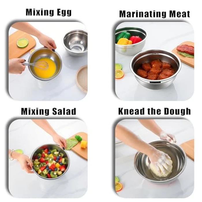 Lazycorner Mixing Bowls with Airtight Lids Set 7 Pcs Stainless Steel Bowls Set Baking Set Non-Slip Silicone Bottoms Great for Serving & Baking by Lazycorner - Image 7