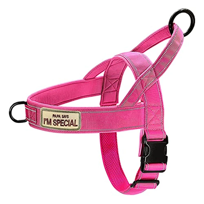 QIFBYFB No Pull Dog Harness Pink for Small Medium Large Sized Dog, Reflective Escape Proof Adjustable Dog Harnesses with 2 Patch, M by QIFBYFB - Image 1
