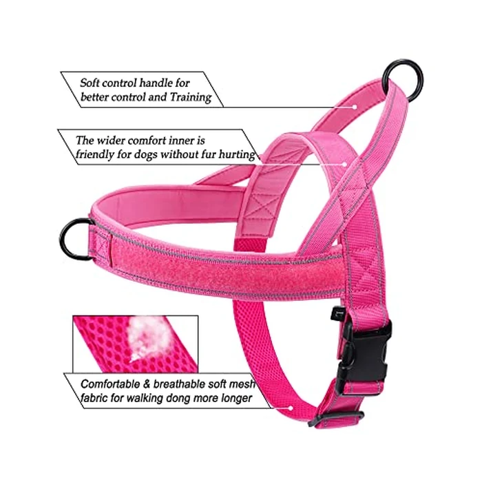 QIFBYFB No Pull Dog Harness Pink for Small Medium Large Sized Dog, Reflective Escape Proof Adjustable Dog Harnesses with 2 Patch, M by QIFBYFB - Image 2