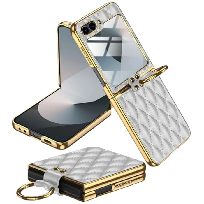 Miimall Compatible for Samsung Flip 6 Leather Case with Front Screen Protector Slim Leather Cover with Ring Stand Anti-Slip Wireless Charging Compatible Phone Case for Galaxy Z Flip 6 2024-White by Miimall - Used - Like New condition - CA$21.79