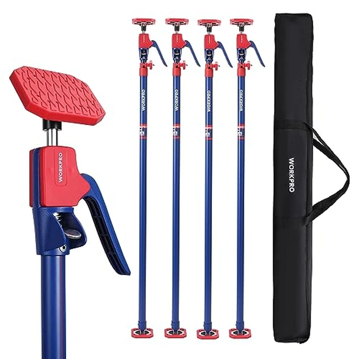 WORKPRO Cabinet Jack Support Pole, 54-114 Inches Steel Telescopic Quick Support Rod Adjustable 3rd Hand Support System with 154 lbs Capacity for Cabinet Jack, Drywall Jack& Cargo Bars, 4-Pack by WORKPRO - Used - Very Good condition