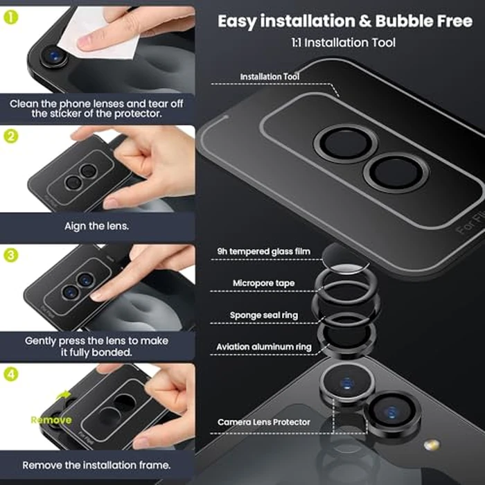 WSKEN for Z Flip 7 Camera Lens Protector Case Cover - Ultra HD Anti-Reflective Tempered Metal Glass Anti Scratch Rear Camera Screen Protector Film for Samsung Galaxy Z Flip 7 5G Accessories,Black by WSKEN - Image 6