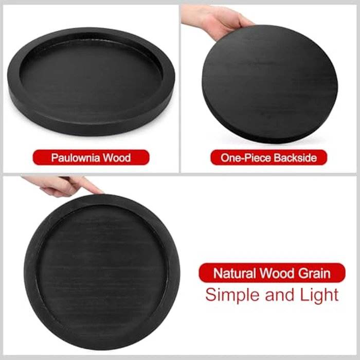 Round Decorative Tray for Coffee Dining Table Countertop Small Wooden Serving Trays Farmhouse Kitchen Home Living Room Decor and Bathroom Accessories Tray Black Rustic Wood Candle Centerpiece Trays by Ayiaren - Image 6