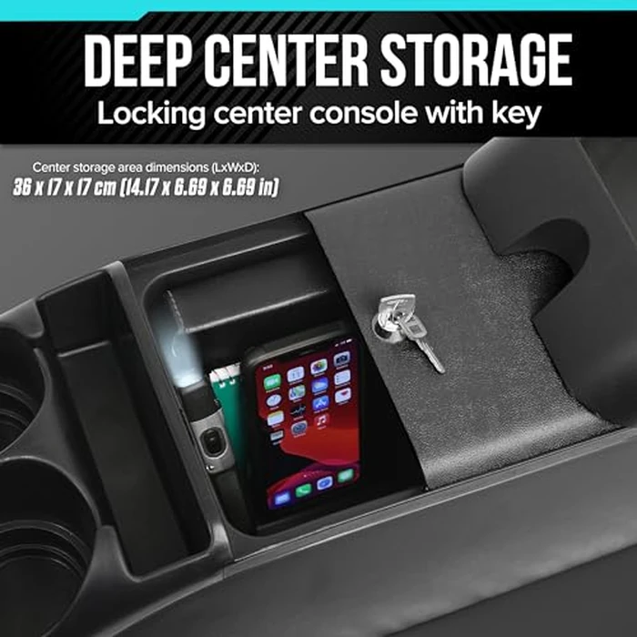 Moblorg Center Console for Minivans, SUVs, Middle Van Console, Extra Cup Holders, Large Storage, 27" L x 11.5" W x 8.5" H,Made in USA (Black) by MOBLORG - Image 4